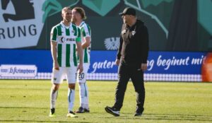 Enttäuschung bei den Preußen nach dem Spiel, Marc Lorenz und Sascha Hildmann. (Foto: Carsten Schulte/ Preussenjournal.de)