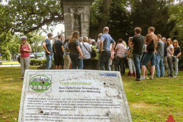 Zu den umstrittenen Kriegerdenkmälern in Münster zählt auch das Traindenkmal in der Nähe des Ludgerikreisels. Archivbild: Ralf Clausen)